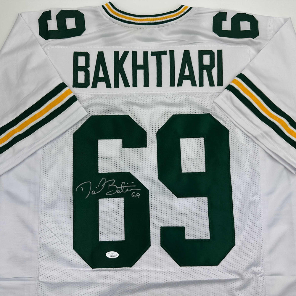 Autographed/Signed David Bakhtiari Green Bay White Football Jersey JSA COA (ONLINE ORDER ONLY)