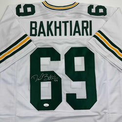Autographed/Signed David Bakhtiari Green Bay White Football Jersey JSA COA (ONLINE ORDER ONLY)