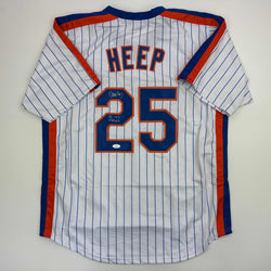Autographed/Signed Danny Heep 86 WS Champs New York Pinstripe Baseball Jersey JSA COA (ONLINE ORDER ONLY)