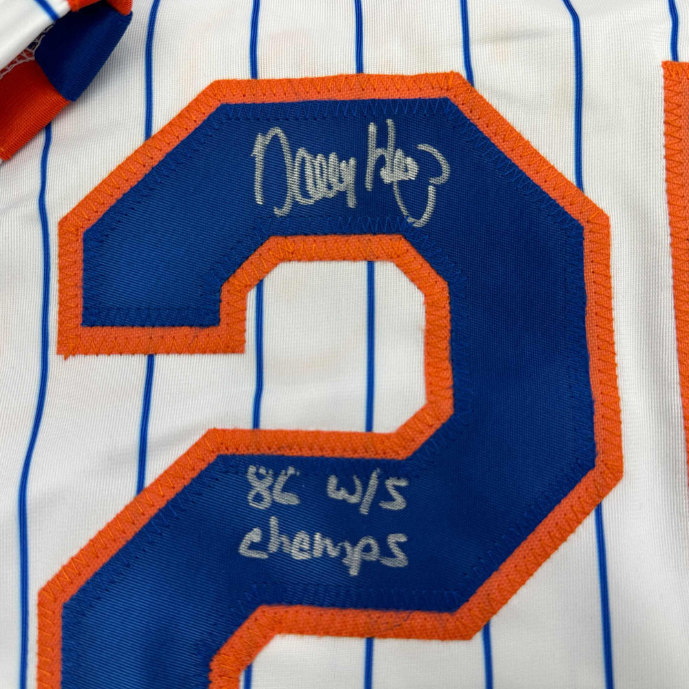Autographed/Signed Danny Heep 86 WS Champs New York Pinstripe Baseball Jersey JSA COA (ONLINE ORDER ONLY)