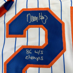 Autographed/Signed Danny Heep 86 WS Champs New York Pinstripe Baseball Jersey JSA COA (ONLINE ORDER ONLY)