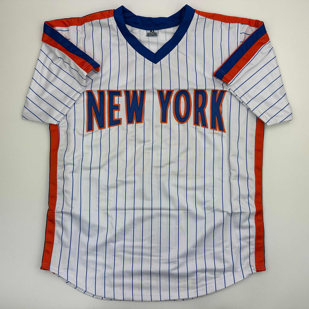 Autographed/Signed Danny Heep 86 WS Champs New York Pinstripe Baseball Jersey JSA COA (ONLINE ORDER ONLY)