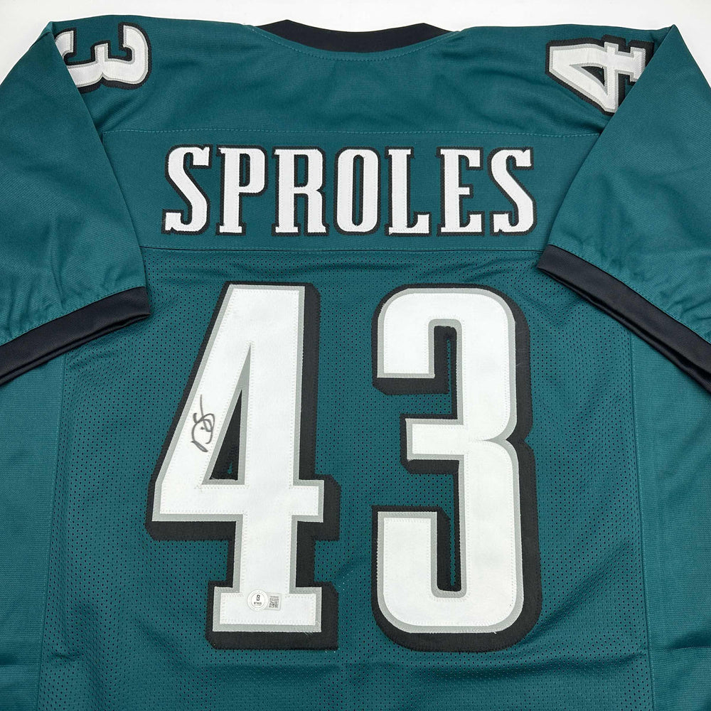 Autographed/Signed Darren Sproles Philadelphia Green Football Jersey Beckett BAS COA (ONLINE ORDER ONLY)