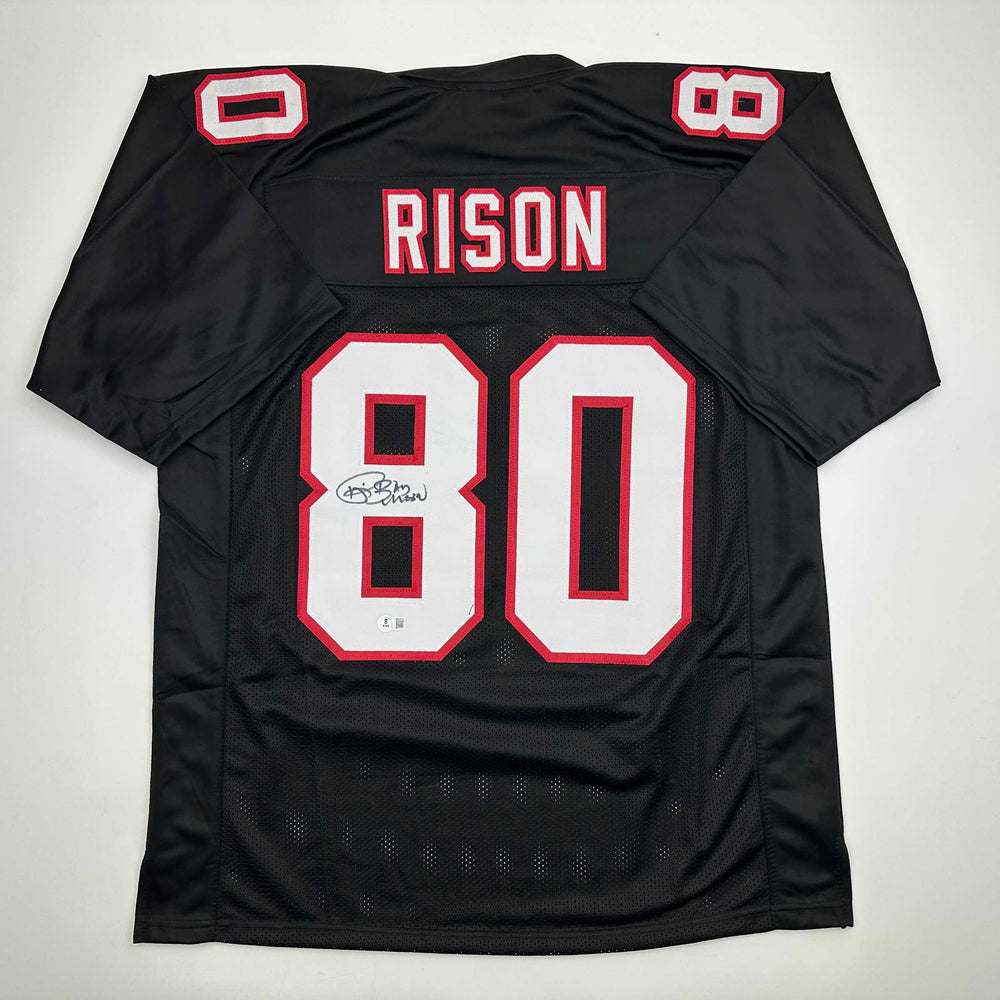 Autographed/Signed Andre Rison Atlanta Black Football Jersey Beckett BAS COA (ONLINE ORDER ONLY)