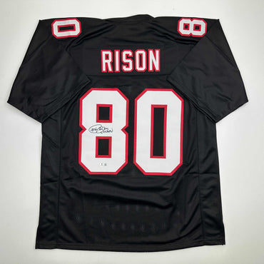 Autographed/Signed Andre Rison Atlanta Black Football Jersey Beckett BAS COA (ONLINE ORDER ONLY)