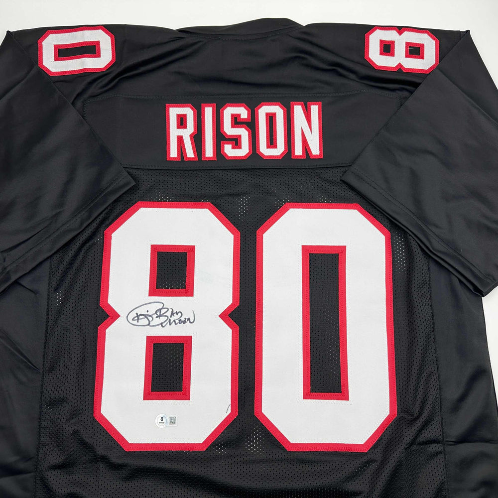 Autographed/Signed Andre Rison Atlanta Black Football Jersey Beckett BAS COA (ONLINE ORDER ONLY)