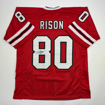 Autographed/Signed Andre Rison Atlanta Red Football Jersey Beckett BAS COA (ONLINE ORDER ONLY)