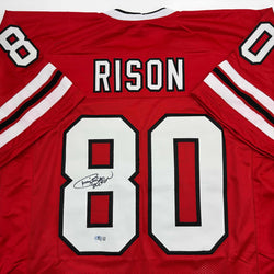 Autographed/Signed Andre Rison Atlanta Red Football Jersey Beckett BAS COA (ONLINE ORDER ONLY)