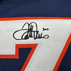 Framed Facsimile Autographed Terrell Davis 35x39 Denver Blue Reprint Laser Auto Football Jersey (ONLINE ORDER ONLY)
