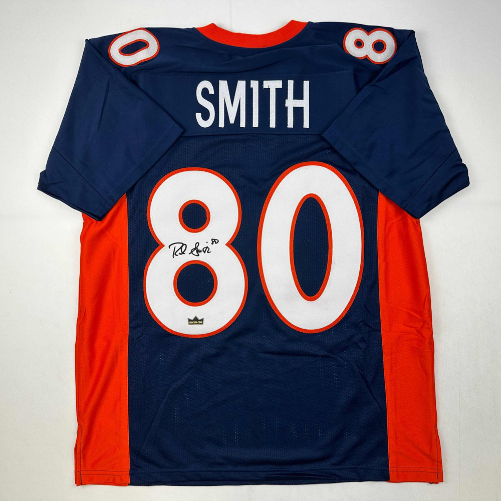 Facsimile Autographed Rod Smith Denver Blue Reprint Laser Auto Football Jersey Size Men's XL (ONLINE ORDER ONLY)