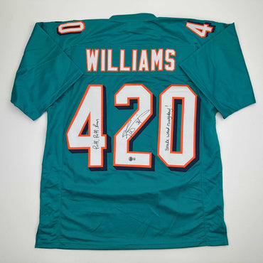 Autographed/Signed Ricky Williams Smoke Weed Everyday Puff Puff Run #420 Inscribed Miami Teal Football Jersey Beckett BAS COA (ONLINE ORDER ONLY)
