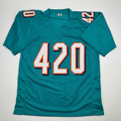 Autographed/Signed Ricky Williams Smoke Weed Everyday Puff Puff Run #420 Inscribed Miami Teal Football Jersey Beckett BAS COA (ONLINE ORDER ONLY)