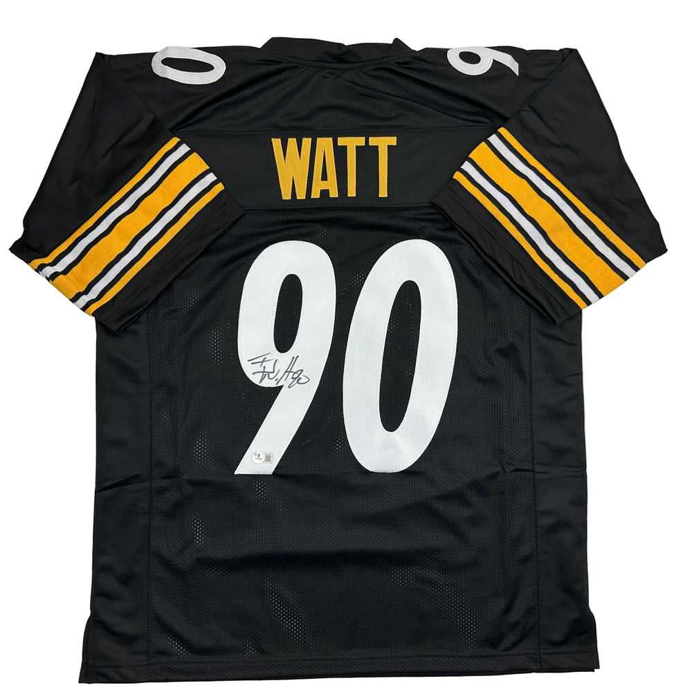 Autographed/Signed TJ T.J. Watt Pittsburgh Black Football Jersey Beckett BAS COA (ONLINE ORDER ONLY)