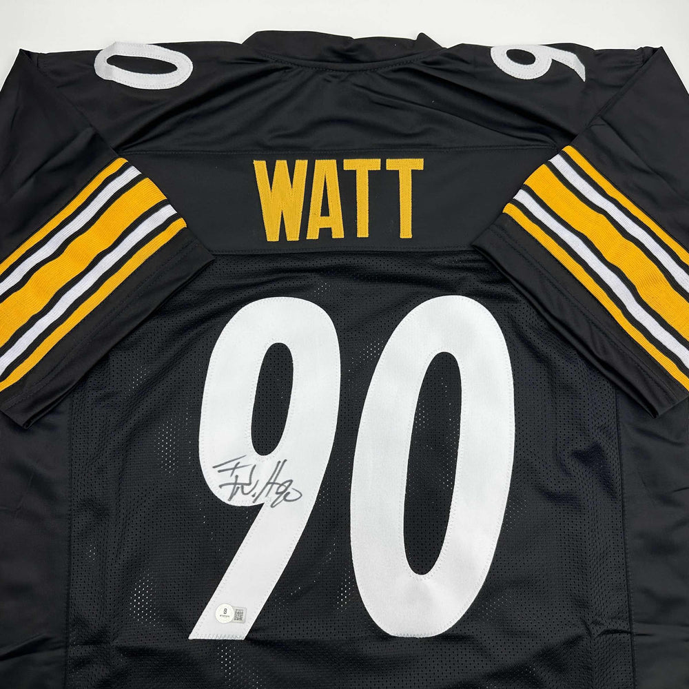 Autographed/Signed TJ T.J. Watt Pittsburgh Black Football Jersey Beckett BAS COA (ONLINE ORDER ONLY)