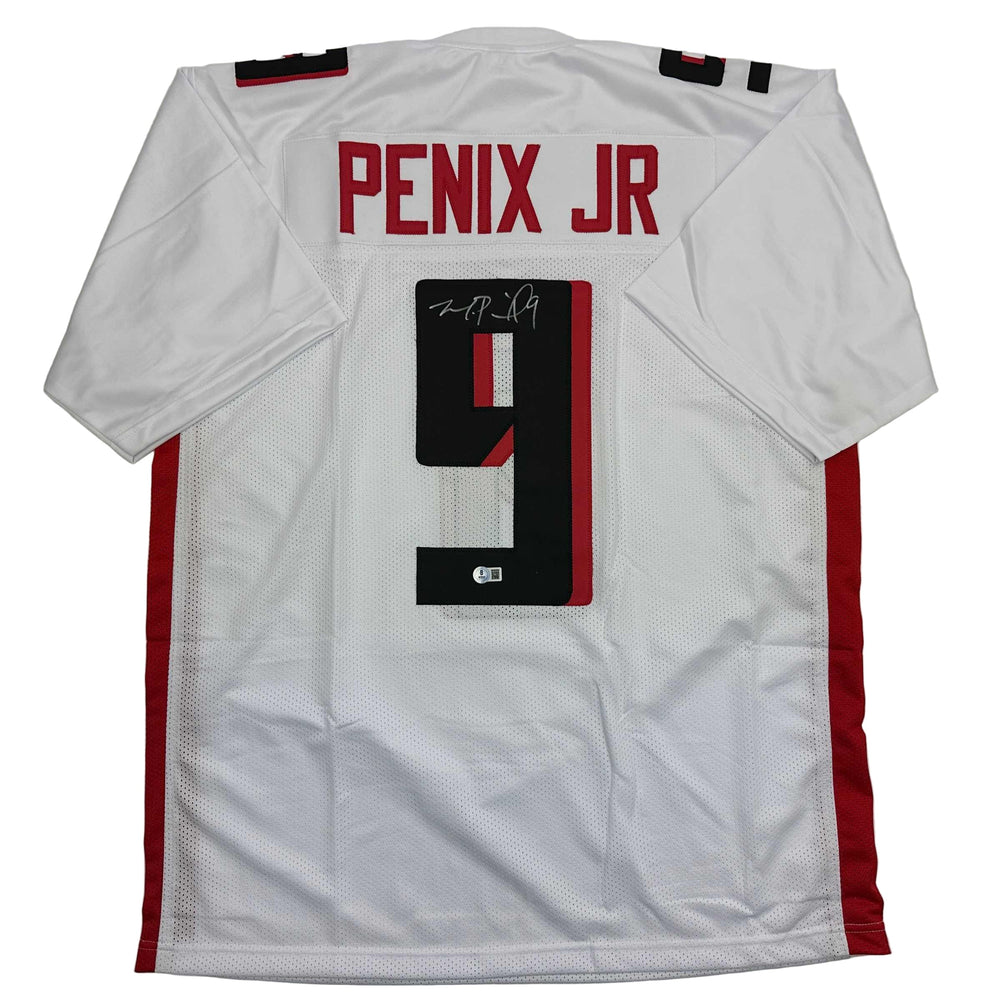 Autographed/Signed Michael Penix Jr. Atlanta White Football Jersey Beckett BAS COA (ONLINE ORDER ONLY)