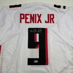 Autographed/Signed Michael Penix Jr. Atlanta White Football Jersey Beckett BAS COA (ONLINE ORDER ONLY)