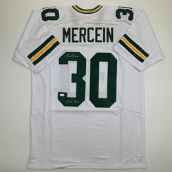 Autographed/Signed Chuck Mercein Ice Bowl Green Bay White Football Jersey JSA COA (ONLINE ORDER ONLY)