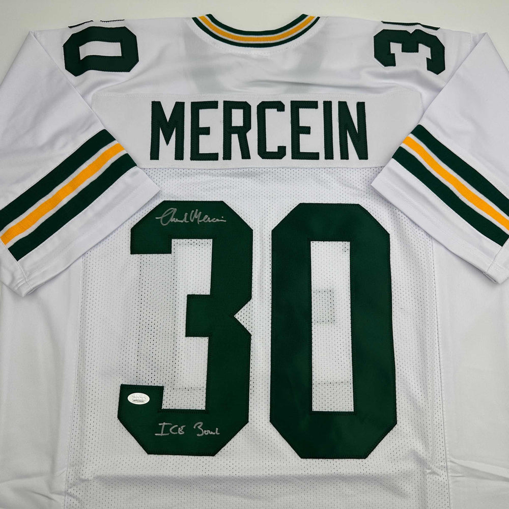 Autographed/Signed Chuck Mercein Ice Bowl Green Bay White Football Jersey JSA COA (ONLINE ORDER ONLY)