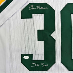 Autographed/Signed Chuck Mercein Ice Bowl Green Bay White Football Jersey JSA COA (ONLINE ORDER ONLY)