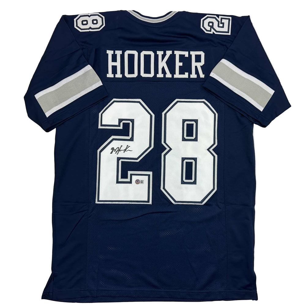 Autographed/Signed Malik Hooker Dallas Blue Football Jersey Beckett BAS COA (ONLINE ORDER ONLY)