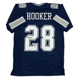Autographed/Signed Malik Hooker Dallas Blue Football Jersey Beckett BAS COA (ONLINE ORDER ONLY)