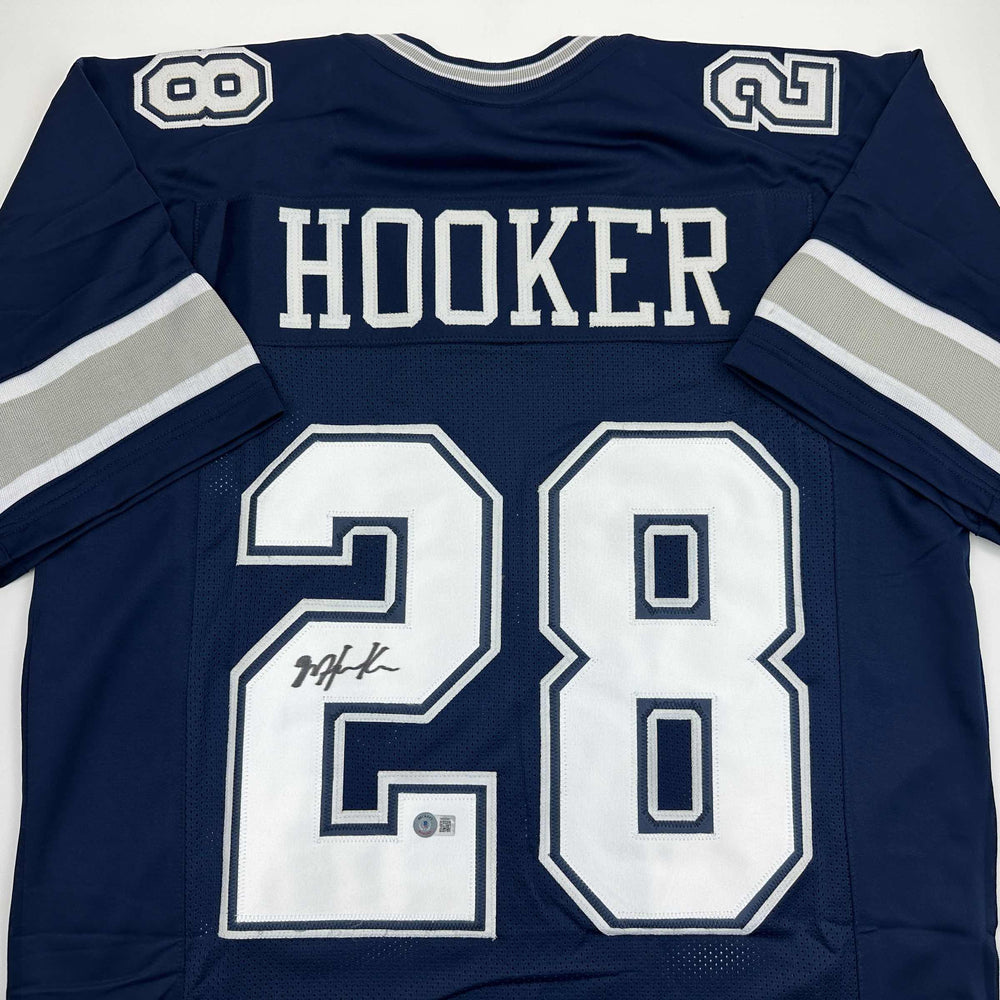 Autographed/Signed Malik Hooker Dallas Blue Football Jersey Beckett BAS COA (ONLINE ORDER ONLY)