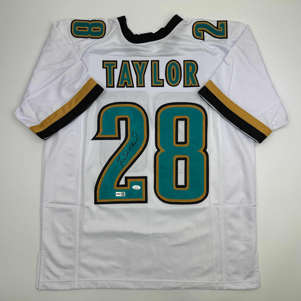 Autographed/Signed Fred Taylor Jacksonville White Football Jersey JSA COA (ONLINE ORDER ONLY)