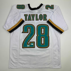 Autographed/Signed Fred Taylor Jacksonville White Football Jersey JSA COA (ONLINE ORDER ONLY)