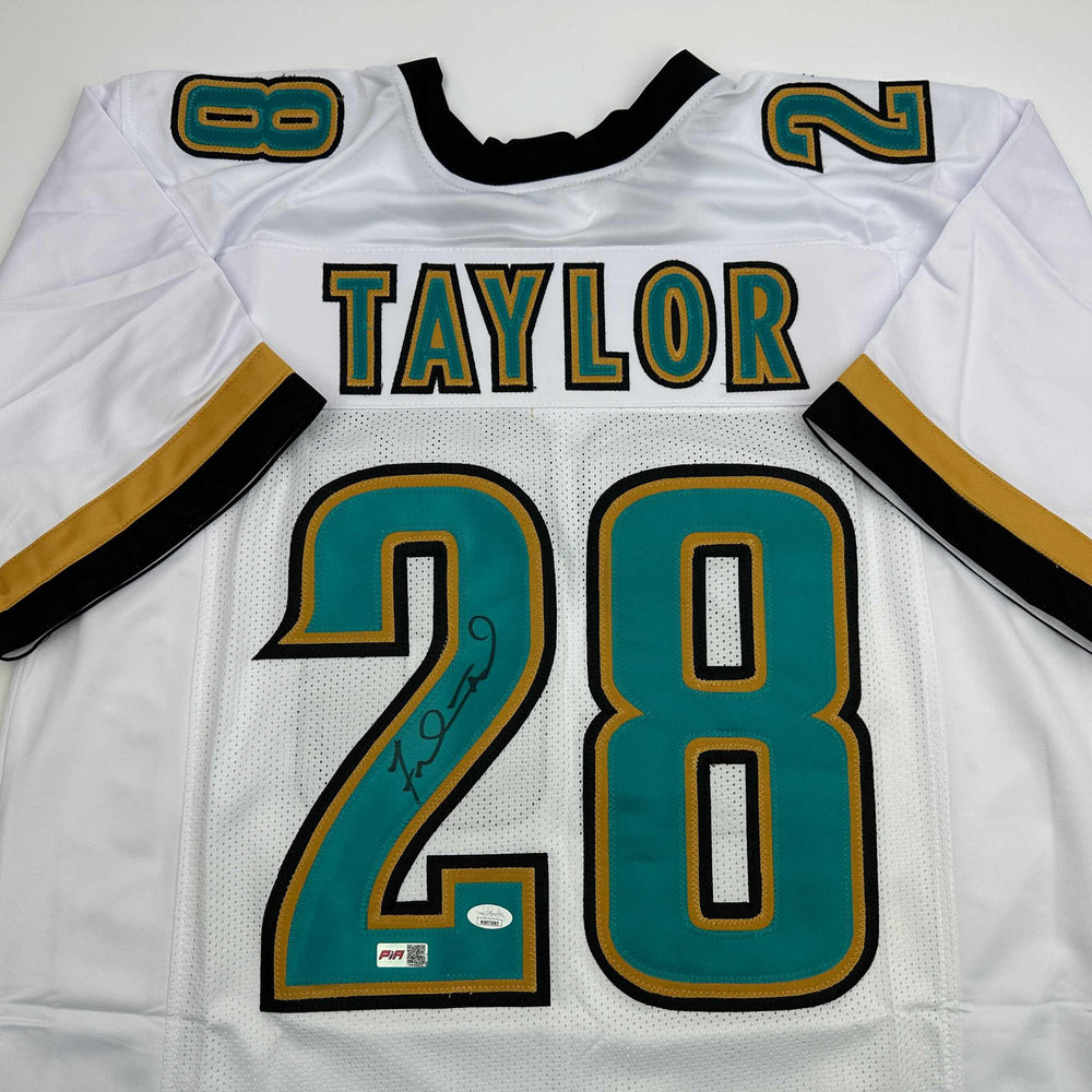 Autographed/Signed Fred Taylor Jacksonville White Football Jersey JSA COA (ONLINE ORDER ONLY)