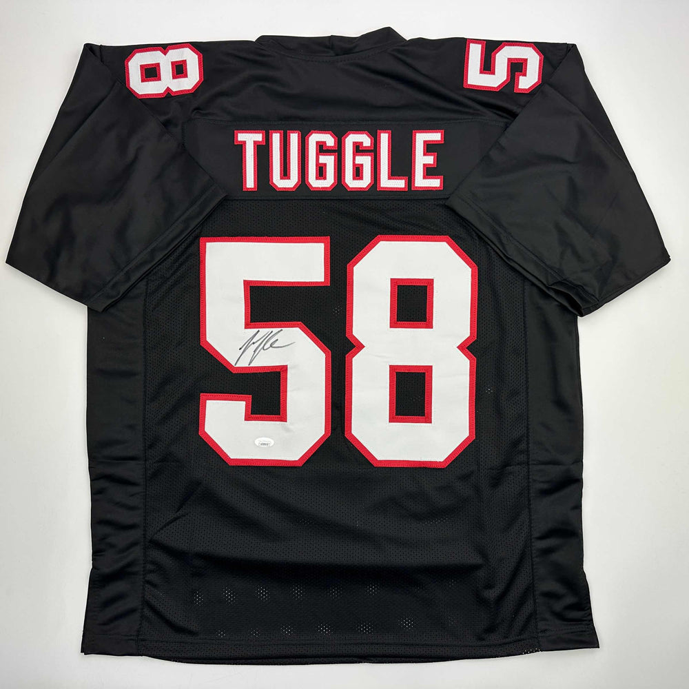 Autographed/Signed Jessie Tuggle Atlanta Black Football Jersey JSA COA (ONLINE ORDER ONLY)