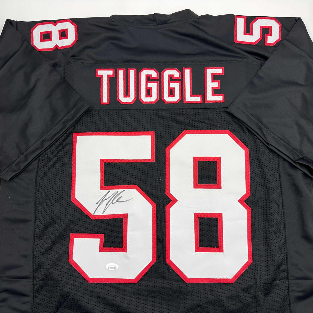 Autographed/Signed Jessie Tuggle Atlanta Black Football Jersey JSA COA (ONLINE ORDER ONLY)