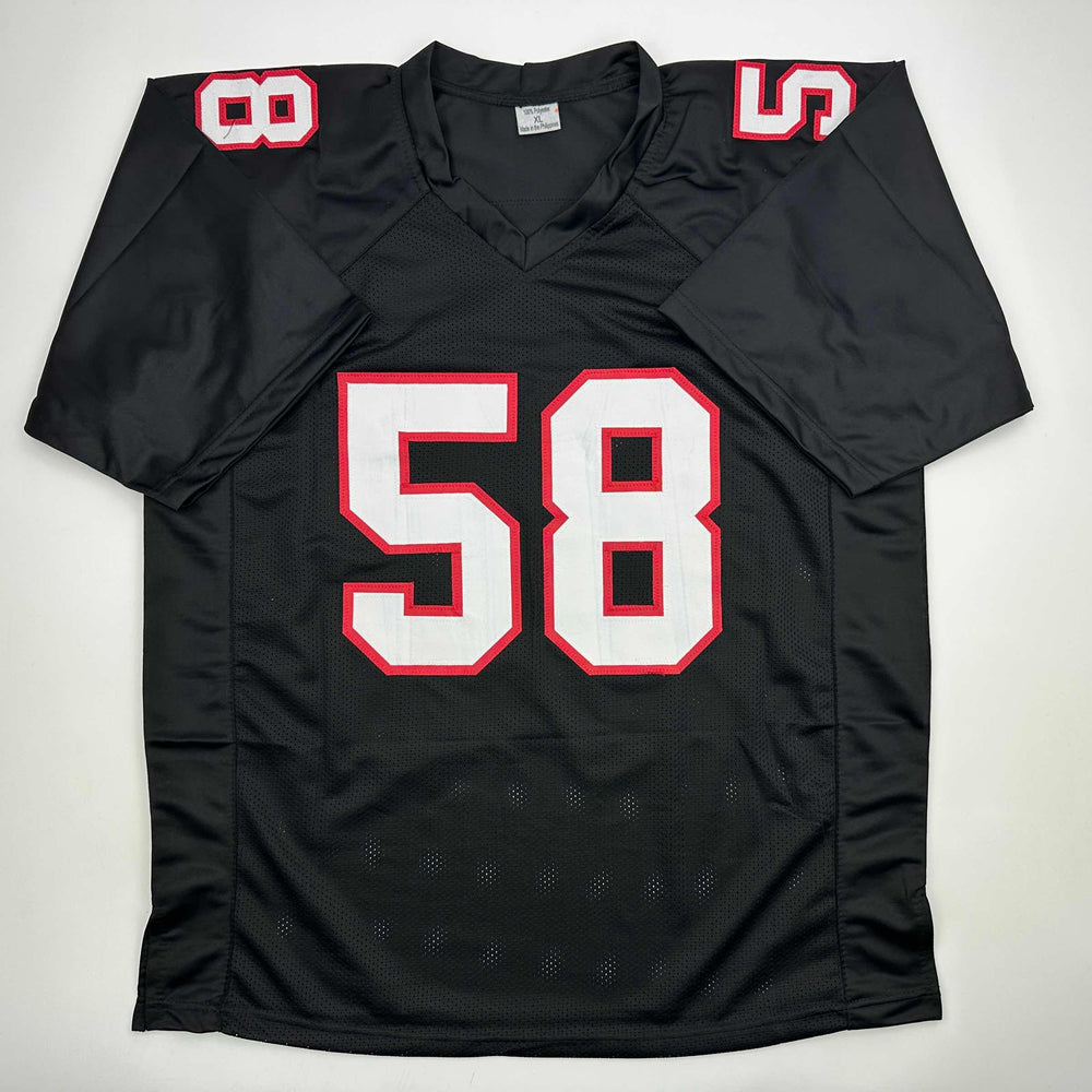 Autographed/Signed Jessie Tuggle Atlanta Black Football Jersey JSA COA (ONLINE ORDER ONLY)