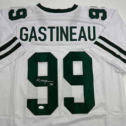 Autographed/Signed Mark Gastineau New York White Football Jersey JSA COA (ONLINE ORDER ONLY)
