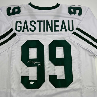 Autographed/Signed Mark Gastineau New York White Football Jersey JSA COA (ONLINE ORDER ONLY)