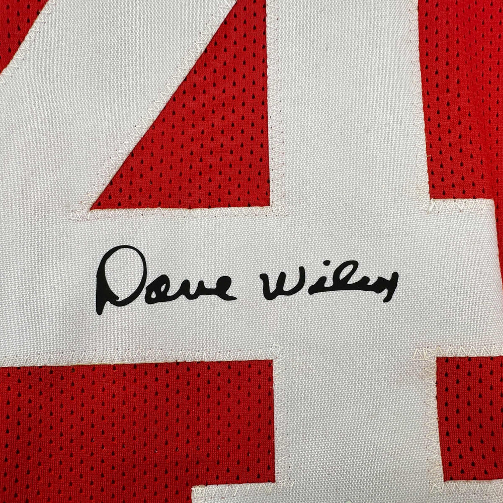 Framed Facsimile Autographed Dave Wilcox 35x39 San Francisco Red Reprint Laser Auto Football Jersey (ONLINE ORDER ONLY)