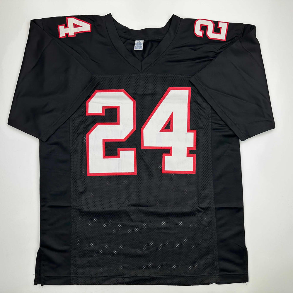 Autographed/Signed Devonta Freeman Atlanta Retro Black Football Jersey Beckett BAS COA (ONLINE ORDER ONLY)