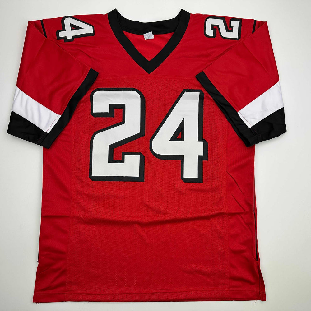 Autographed/Signed Devonta Freeman Atlanta Red Football Jersey Beckett BAS COA (ONLINE ORDER ONLY)