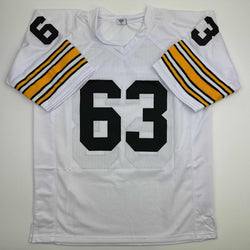 Autographed/Signed Dermontti Dawson HOF 12 Pittsburgh White Football Jersey JSA COA (ONLINE ORDER ONLY)