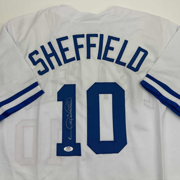 Autographed/Signed Gary Sheffield Los Angeles LA White Baseball Jersey PSA/DNA COA (ONLINE ORDER ONLY)
