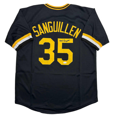 Autographed/Signed Manny Sanguillen Pittsburgh Black Baseball Jersey JSA COA (ONLINE ORDER ONLY)