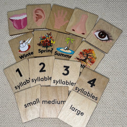 Wooden Language Labels, 4 Seasons, 5 Senses, Syllables, Small, Medium Large (ONLINE ORDER ONLY)
