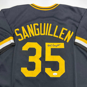 Autographed/Signed Manny Sanguillen Pittsburgh Black Baseball Jersey JSA COA (ONLINE ORDER ONLY)