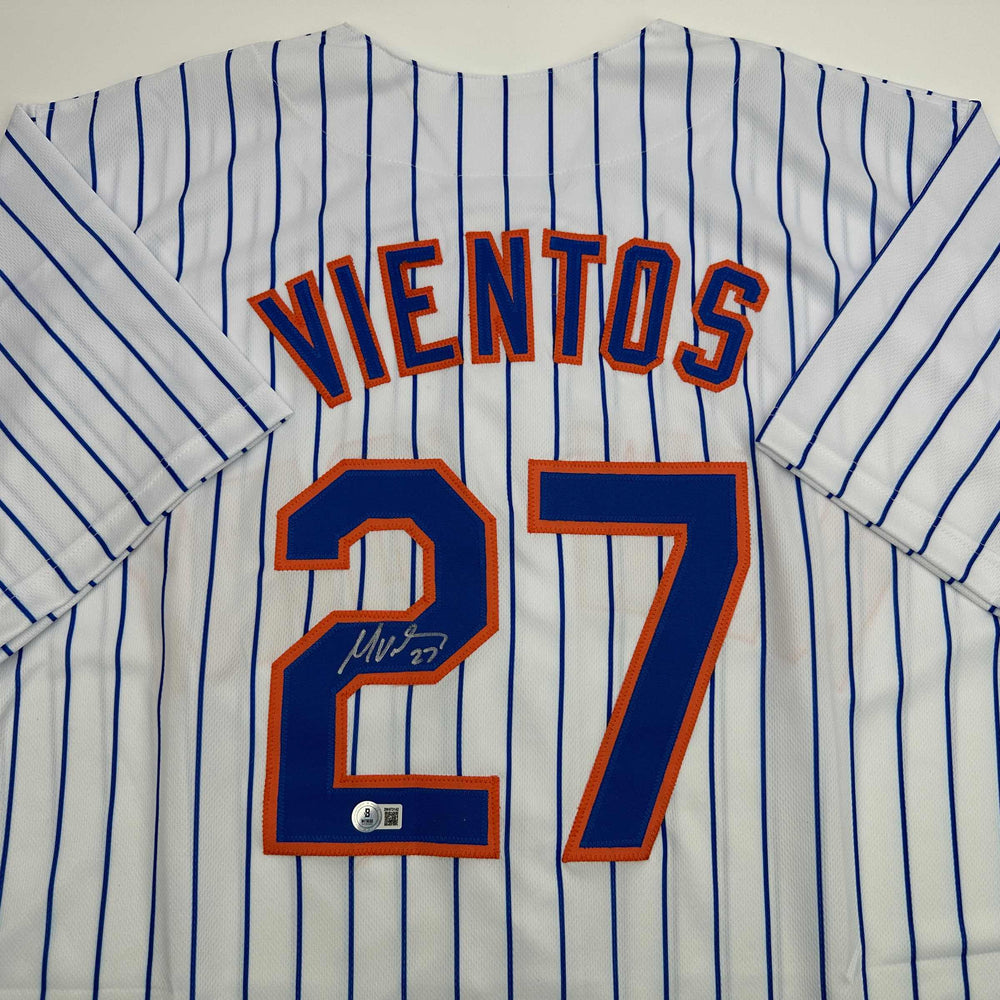 Autographed/Signed Mark Vientos New York Pinstripe Baseball Jersey Beckett BAS COA (ONLINE ORDER ONLY)
