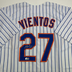 Autographed/Signed Mark Vientos New York Pinstripe Baseball Jersey Beckett BAS COA (ONLINE ORDER ONLY)
