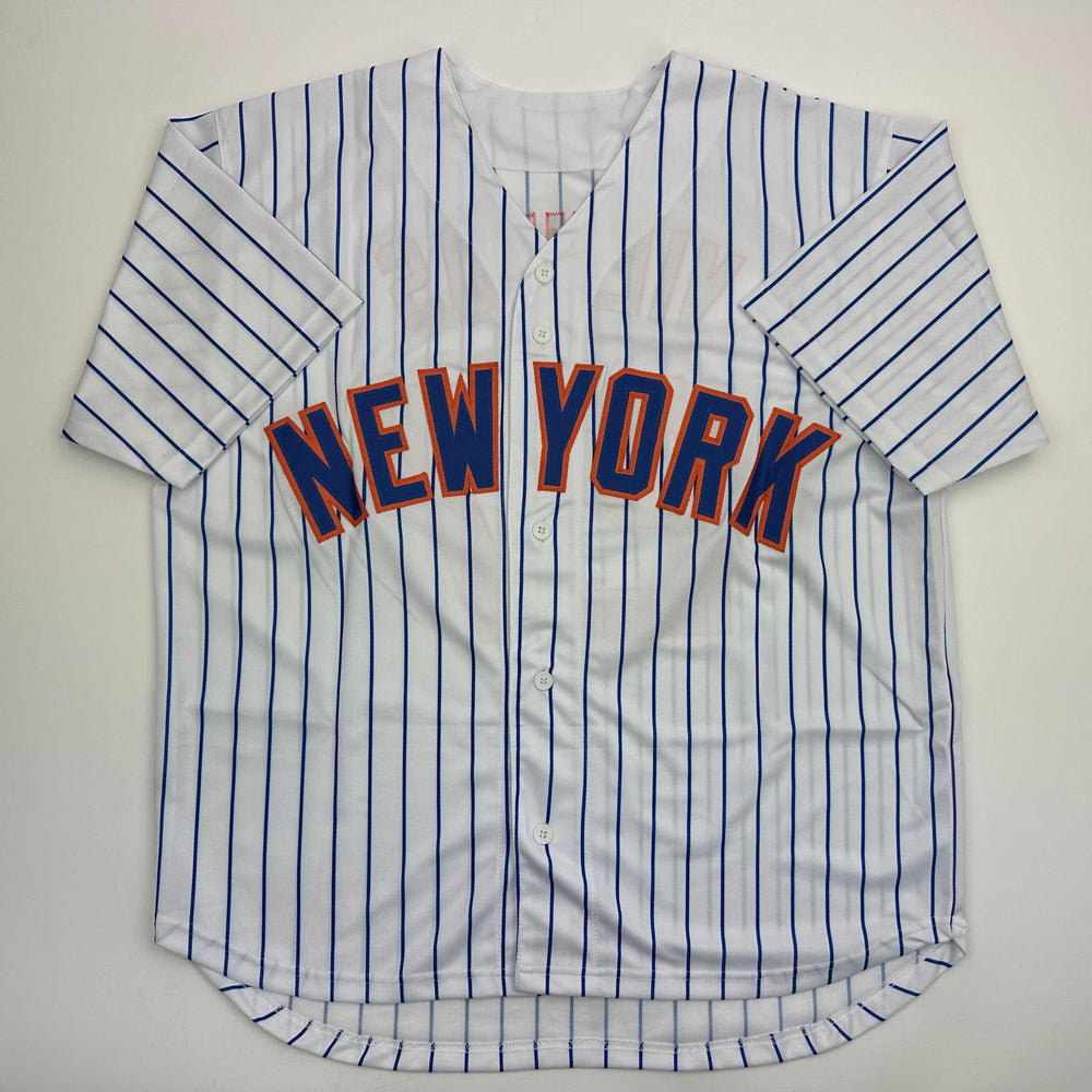 Autographed/Signed Mark Vientos New York Pinstripe Baseball Jersey Beckett BAS COA (ONLINE ORDER ONLY)