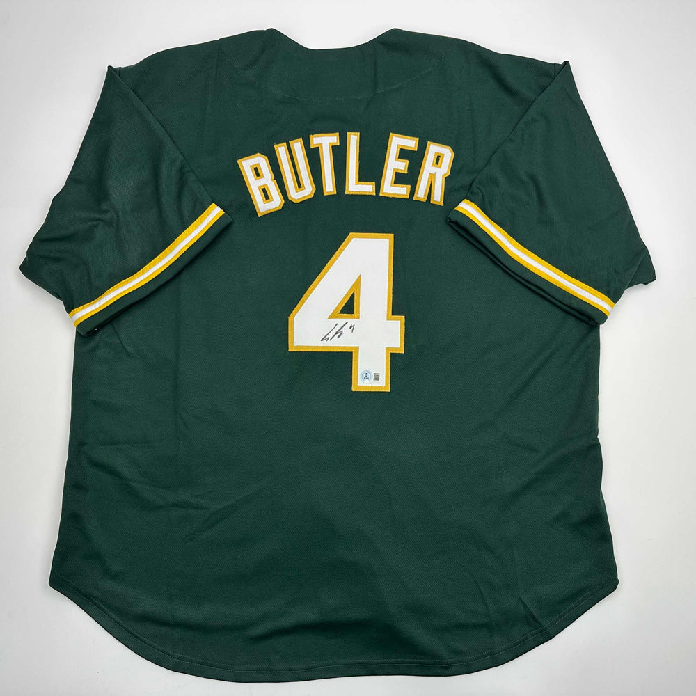 Autographed/Signed Lawrence Butler Oakland Green Baseball Jersey Beckett BAS COA (ONLINE ORDER ONLY)