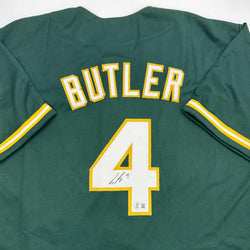 Autographed/Signed Lawrence Butler Oakland Green Baseball Jersey Beckett BAS COA (ONLINE ORDER ONLY)