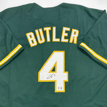 Autographed/Signed Lawrence Butler Oakland Green Baseball Jersey Beckett BAS COA (ONLINE ORDER ONLY)