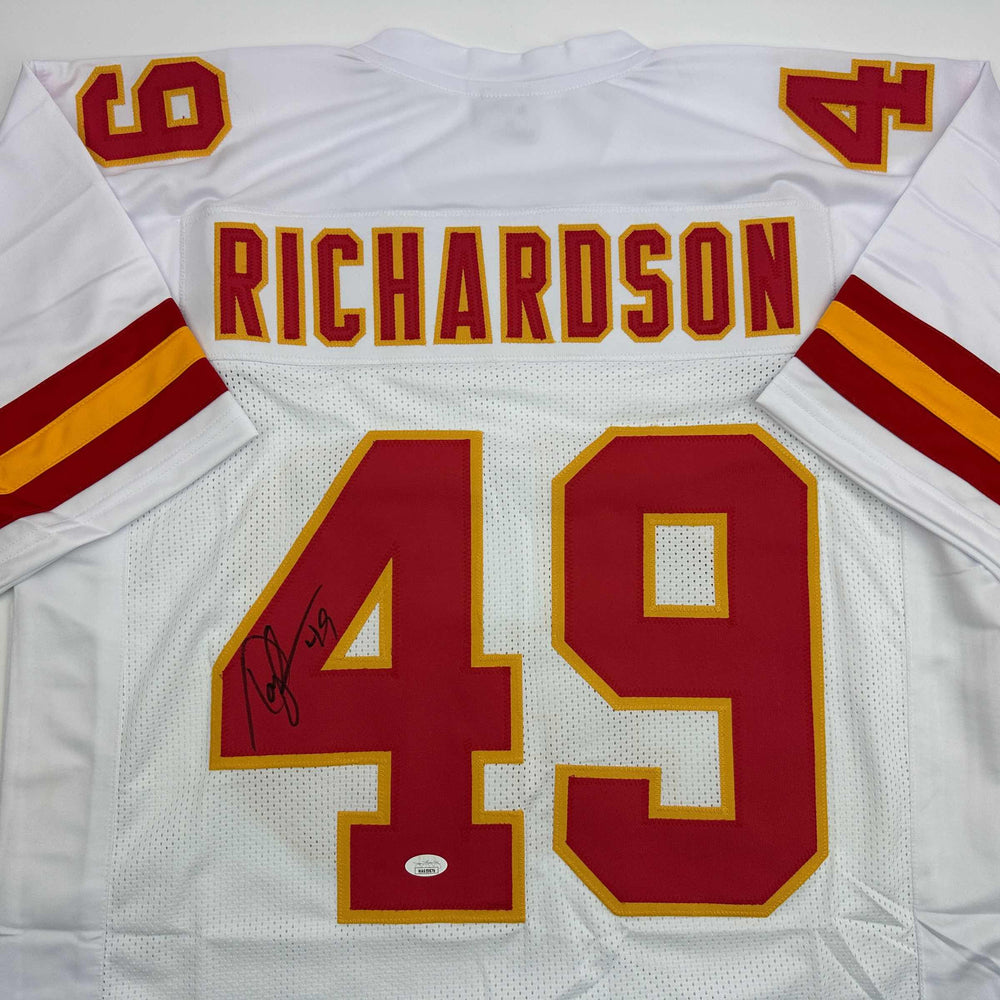 Autographed/Signed Tony Richardson Kansas City White Football Jersey JSA COA (ONLINE ORDER ONLY)
