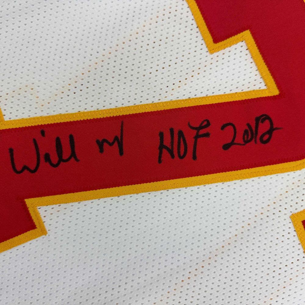 Autographed/Signed Willie Roaf HOF 2012 Kansas City White Football Jersey Beckett BAS COA (ONLINE ORDER ONLY)